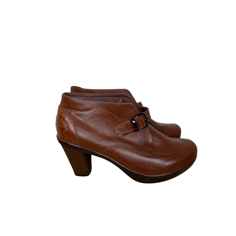 Sanita Ankle Boots Women 39 Brown Leather Buckle Croc Embossed Heeled Booties